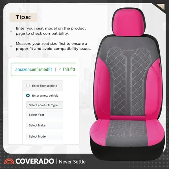 Coverado Car Seat Covers Full Set, Leather Seat Covers, Rose Automotive Protectors 5-Seat, Luxury Universal Fit Seat Covers for SUV, Truck, Sedan and Most Vehicles All-Weather by Coverado - Image 4