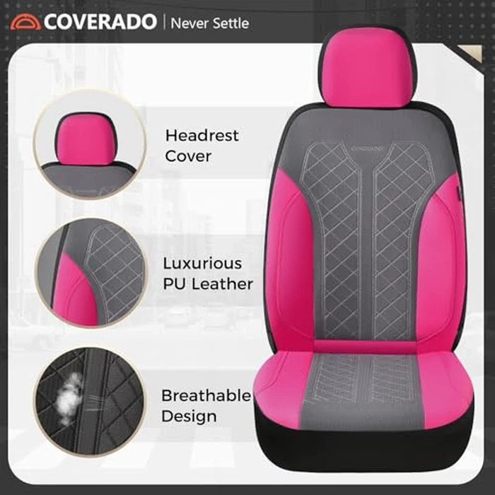 Coverado Car Seat Covers Full Set, Leather Seat Covers, Rose Automotive Protectors 5-Seat, Luxury Universal Fit Seat Covers for SUV, Truck, Sedan and Most Vehicles All-Weather by Coverado - Image 7