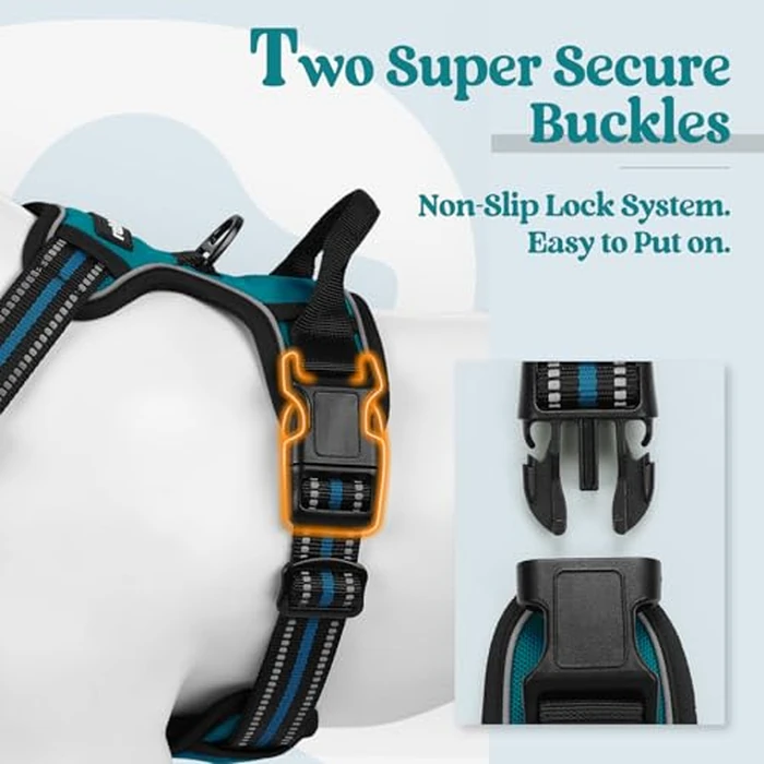 rabbitgoo Dog Harness, No-Pull Pet Harness with 2 Leash Clips, Adjustable Soft Padded Vest, Reflective No-Choke Pet Oxford Vest with Easy Control Handle for Large Dogs, Blue Coral, L by rabbitgoo - Image 4