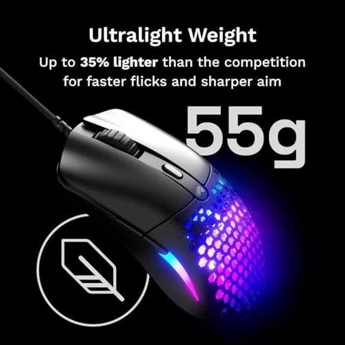 GLORIOUS Model O Eternal Ultralight RGB Gaming Mouse - Wired - 55g Lightweight - Customizable RGB Lighting - 6 Programmable Buttons - Symmetrical Design - 12K DPI Optical Sensor - PC/Mac - Black by GLORIOUS - Image 3