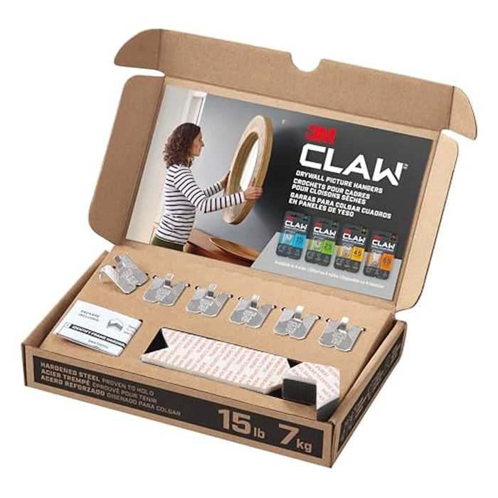 3M CLAW(TM) 15 lb. Drywall Picture Hanger With Spot Marker, Heavyweight Hanging Solution for Room Decor and Office Space Decor, Including Mirrors or Large Art - 6 Pack by 3M CLAW - Used - Good condition - US$7.47