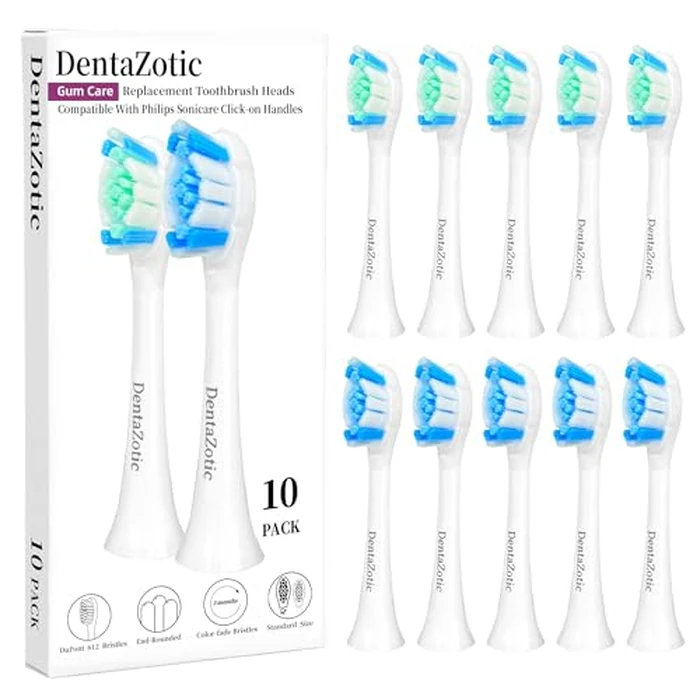 DentaZotic Gum Care Toothbrush Heads for Philips Sonicare Replacement Heads, Soft Bristles, White 10 Pack by DentaZotic - Used - Like New condition - US$13.78