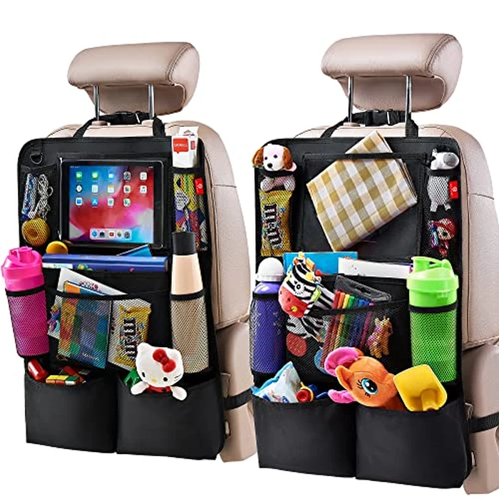 Helteko Backseat Car Organizer, Kick Mats Back Seat Protector with Touch Screen Tablet Holder, Back Seat Organizer for Kids, Travel Accessories with 9 Storage Pockets 2 Pack, Black by Helteko - Image 1