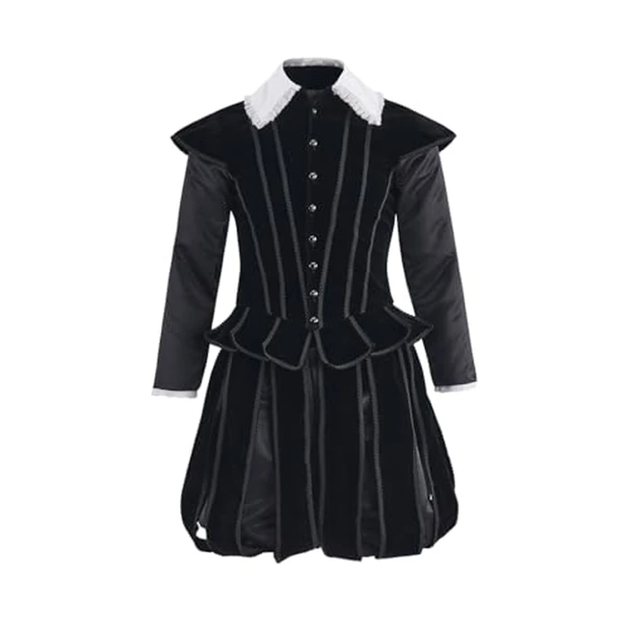 Willyacos Mens Tudor Renaissance Costume Black Elizabethan Tudor Noble Prince King Costume Suit with Doublet Pumpkin Pants (Black, S) by Willyacos - Used - Very Good condition - US$63.93