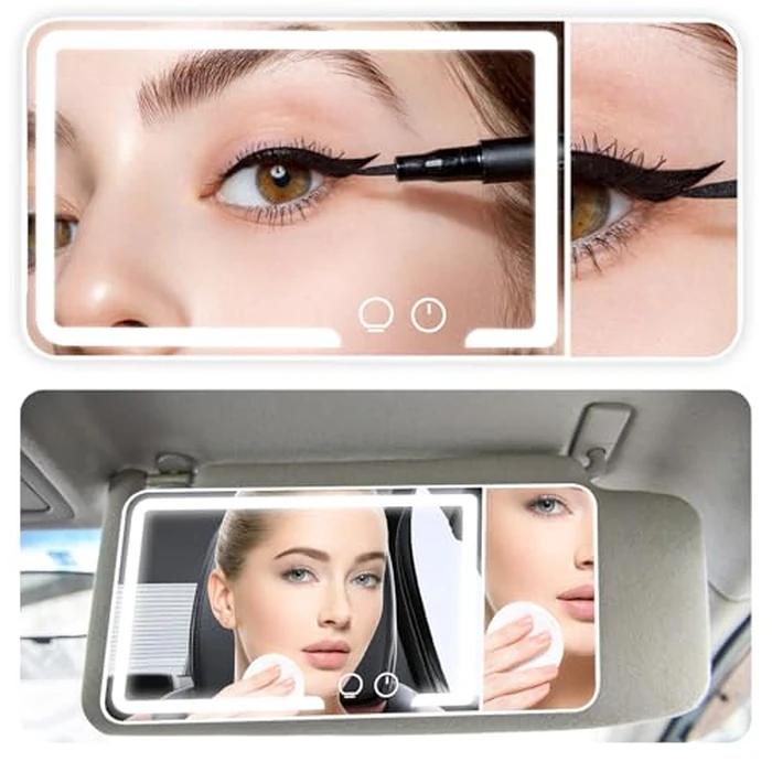 Car sun visor makeup mirror, equipped with 3x magnifying glass and three-color adjustable brightness soft light mirror, rechargeable, suitable for all models (White) by Generic - Image 3