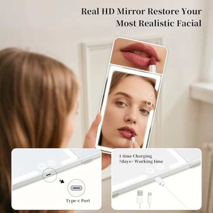 Car sun visor makeup mirror, equipped with 3x magnifying glass and three-color adjustable brightness soft light mirror, rechargeable, suitable for all models (White) by Generic - Image 4