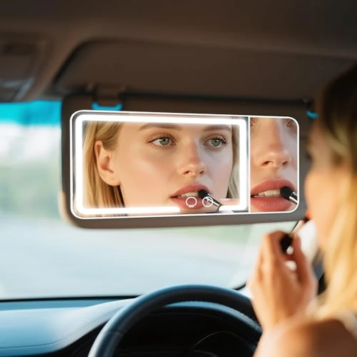 Car sun visor makeup mirror, equipped with 3x magnifying glass and three-color adjustable brightness soft light mirror, rechargeable, suitable for all models (White) by Generic - Image 5