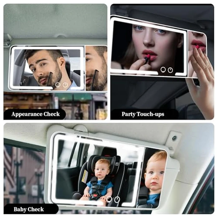Car sun visor makeup mirror, equipped with 3x magnifying glass and three-color adjustable brightness soft light mirror, rechargeable, suitable for all models (White) by Generic - Image 6