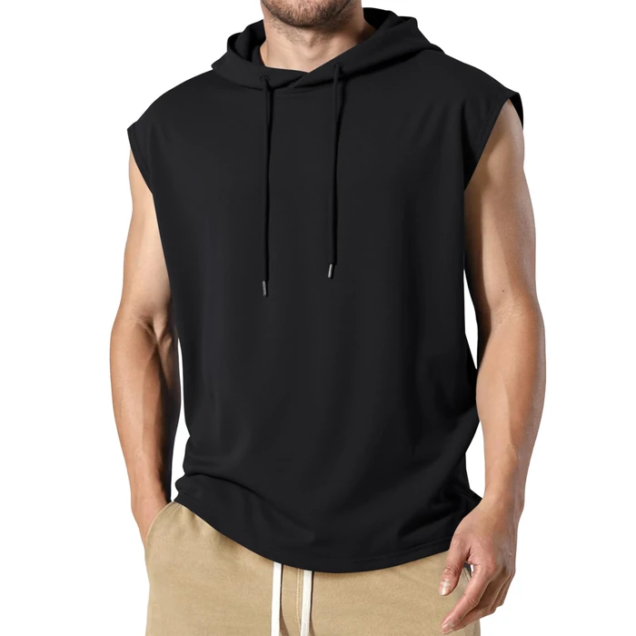 JMIERR Men's Sleeveless Drawstring Hooded Tank Tops T-Shirt - Casual Fashion Slim Fit Cotton Muscle Hoodies Sweatshirts Tee Shirt for Gym Workout Daily Wear, S, Black by JMIERR - Image 1