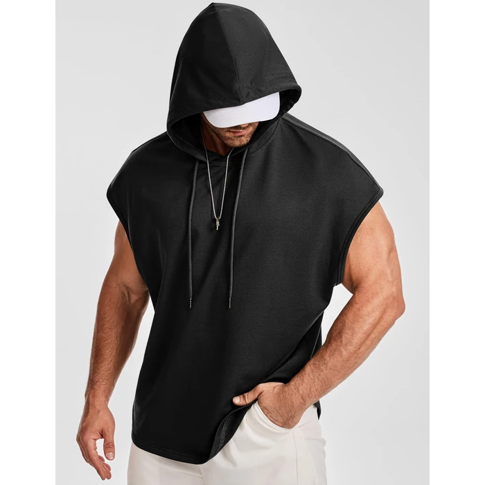 JMIERR Men's Sleeveless Drawstring Hooded Tank Tops T-Shirt - Casual Fashion Slim Fit Cotton Muscle Hoodies Sweatshirts Tee Shirt for Gym Workout Daily Wear, S, Black by JMIERR - Image 2