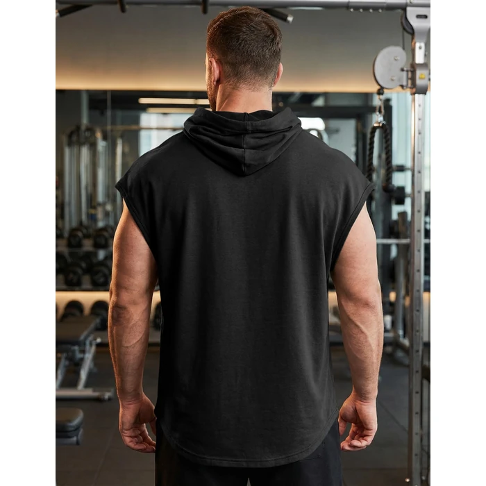 JMIERR Men's Sleeveless Drawstring Hooded Tank Tops T-Shirt - Casual Fashion Slim Fit Cotton Muscle Hoodies Sweatshirts Tee Shirt for Gym Workout Daily Wear, S, Black by JMIERR - Image 3