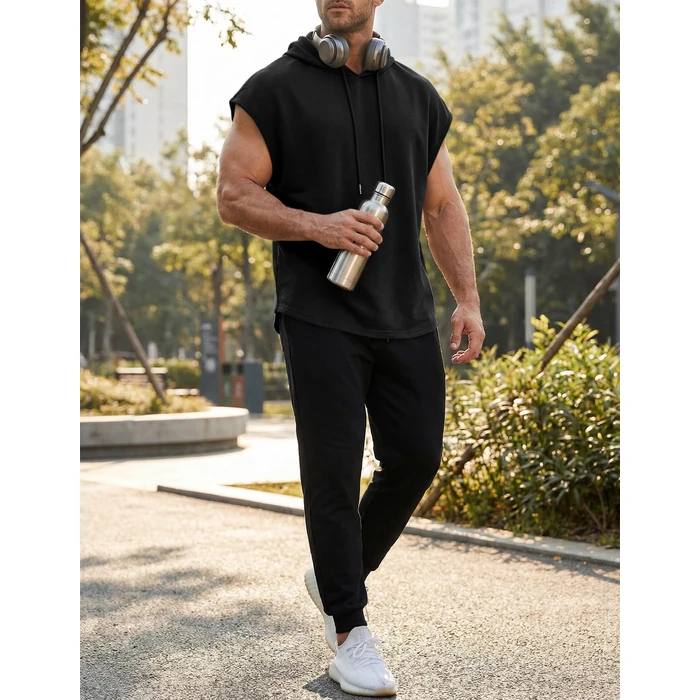 JMIERR Men's Sleeveless Drawstring Hooded Tank Tops T-Shirt - Casual Fashion Slim Fit Cotton Muscle Hoodies Sweatshirts Tee Shirt for Gym Workout Daily Wear, S, Black by JMIERR - Image 6