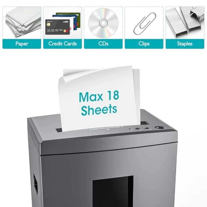 WOLVERINE 18-Sheet 60 Mins Running Time Cross Cut High Security Level P-4 Heavy Duty Paper/CD/Card Ultra Quiet Shredder for Home Office with 6 Gallons Pullout Waste Bin SD9611 (Grey ETL) by Wolverine - Image 2