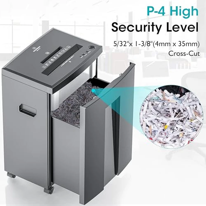 WOLVERINE 18-Sheet 60 Mins Running Time Cross Cut High Security Level P-4 Heavy Duty Paper/CD/Card Ultra Quiet Shredder for Home Office with 6 Gallons Pullout Waste Bin SD9611 (Grey ETL) by Wolverine - Image 5