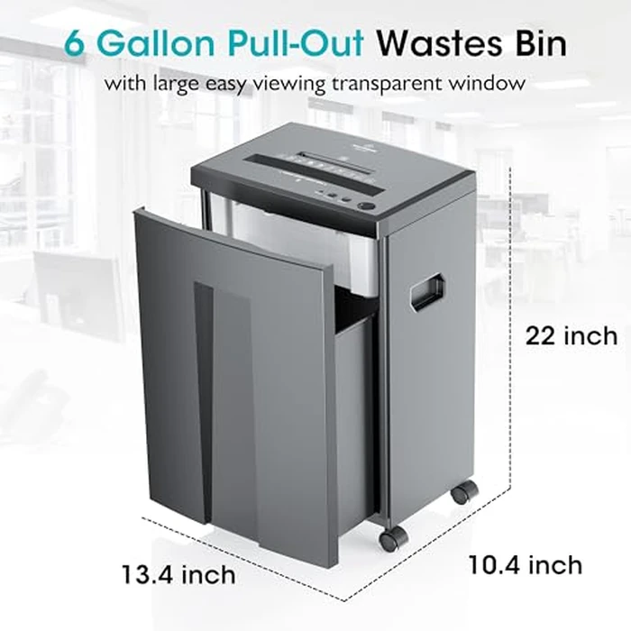 WOLVERINE 18-Sheet 60 Mins Running Time Cross Cut High Security Level P-4 Heavy Duty Paper/CD/Card Ultra Quiet Shredder for Home Office with 6 Gallons Pullout Waste Bin SD9611 (Grey ETL) by Wolverine - Image 6