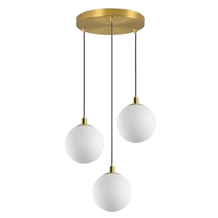 I-xun Modern White Frosted Glass Pendant Light with Gold E26 Metal Socket, Globe Shade Ceiling Hanging Chandelier Light Fixture for Kithchen Island Dining Room (3-Light) by I-xun - Used - Like New condition