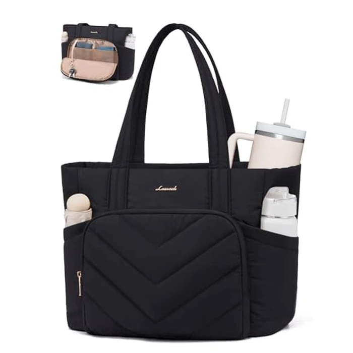 LOVEVOOK Puffer Tote Bag for Women, V-Quilted Puffy Teacher Tote Nurse Bag, Large Shoulder Laptop Purse for Work Travel Gym by LOVEVOOK - Used - Very Good condition - US$22.06