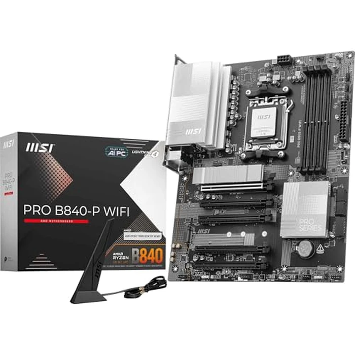 MSI PRO B840-P WiFi ProSeries Motherboard (AMD Ryzen 9000/8000/7000 Series Processors, AM5, DDR5, PCIe 4.0, M.2, SATA 6Gb/s, USB 3.2 Gen 2, HDMI/DP, Wi-Fi 6E, Bluetooth 5.3, 2.5Gbps LAN, ATX) by MSI - Used - Very Good condition - CA$130.12