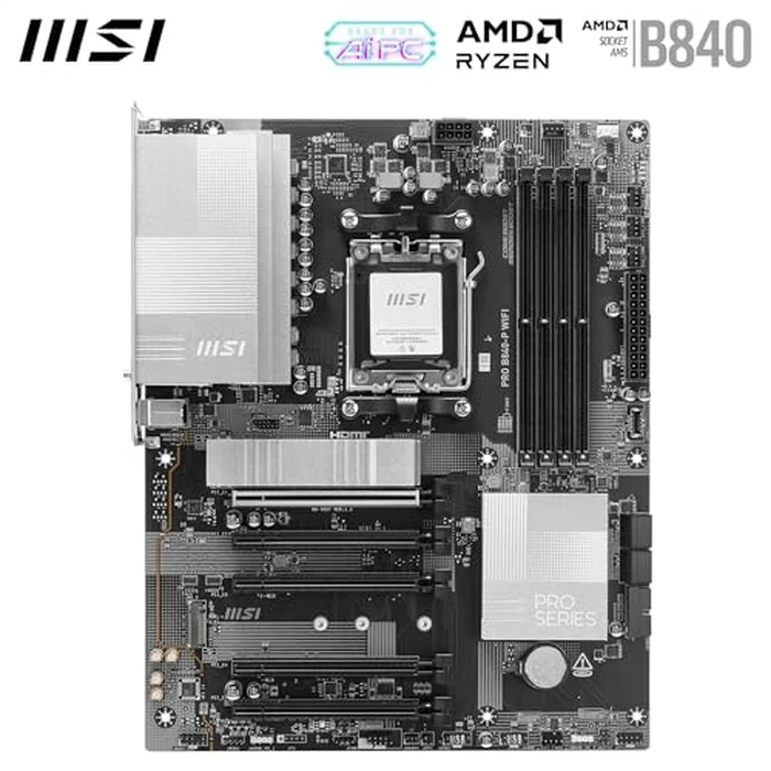MSI PRO B840-P WiFi ProSeries Motherboard (AMD Ryzen 9000/8000/7000 Series Processors, AM5, DDR5, PCIe 4.0, M.2, SATA 6Gb/s, USB 3.2 Gen 2, HDMI/DP, Wi-Fi 6E, Bluetooth 5.3, 2.5Gbps LAN, ATX) by MSI - Image 2