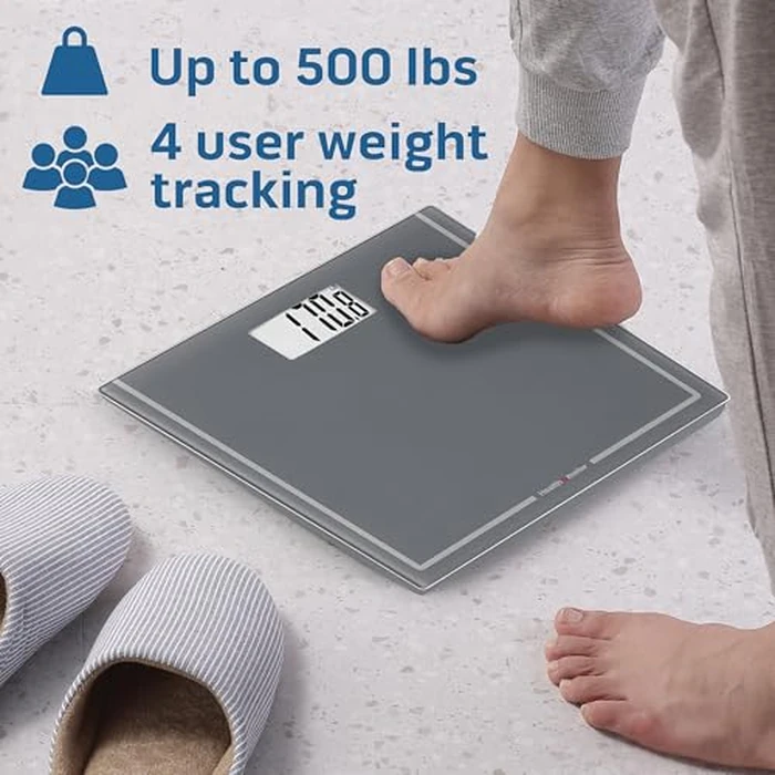 Health o meter Extra Wide Digital Bathroom Scale - 500 lb Capacity, 13.5"x11.8" Platform, Tracks 4 Users, 3.5" LCD Display, Precision Weighing, 2 AAA Batteries - Accurate, Easy to Read, Durable by Health o meter - Image 2
