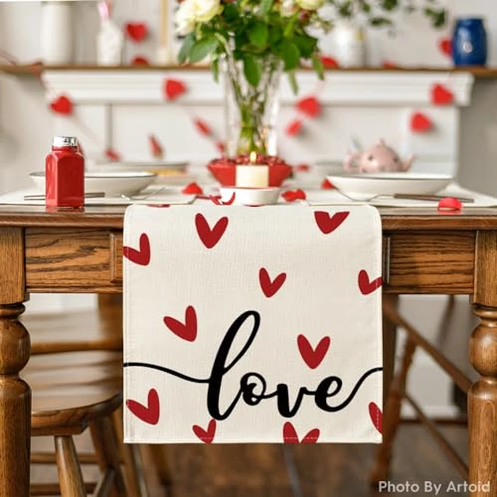 Artoid Mode White Love Valentine's Table Runner, Seasonal Anniversary Kitchen Dining Table Decoration for Home Party 13x120 Inch by Artoid Mode - Image 2