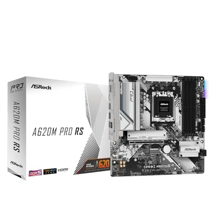 ASRock A620M Pro RS Socket AM5 Micro-ATX Motherboard, Supports AMD Ryzen 9000/8000/7000 Series, DDR5 7200+ (OC), 6+2+1 Power Phase, Dual M.2, Dual USB Type-C by ASRock - Used - Like New condition - US$96.89