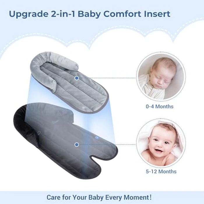 COOLBEBE New 2-in-1 Baby Body Pad for Newborn Infant Toddler - Extra Soft Body Seat Insert Cushion Pad, Perfect for Carseats, Strollers, Swings (Black by COOLBEBE - Image 3