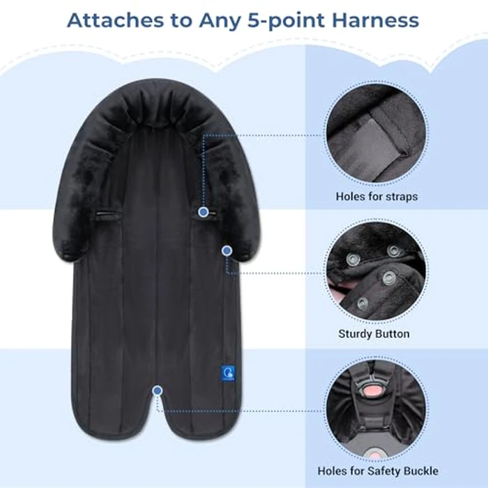COOLBEBE New 2-in-1 Baby Body Pad for Newborn Infant Toddler - Extra Soft Body Seat Insert Cushion Pad, Perfect for Carseats, Strollers, Swings (Black by COOLBEBE - Image 5