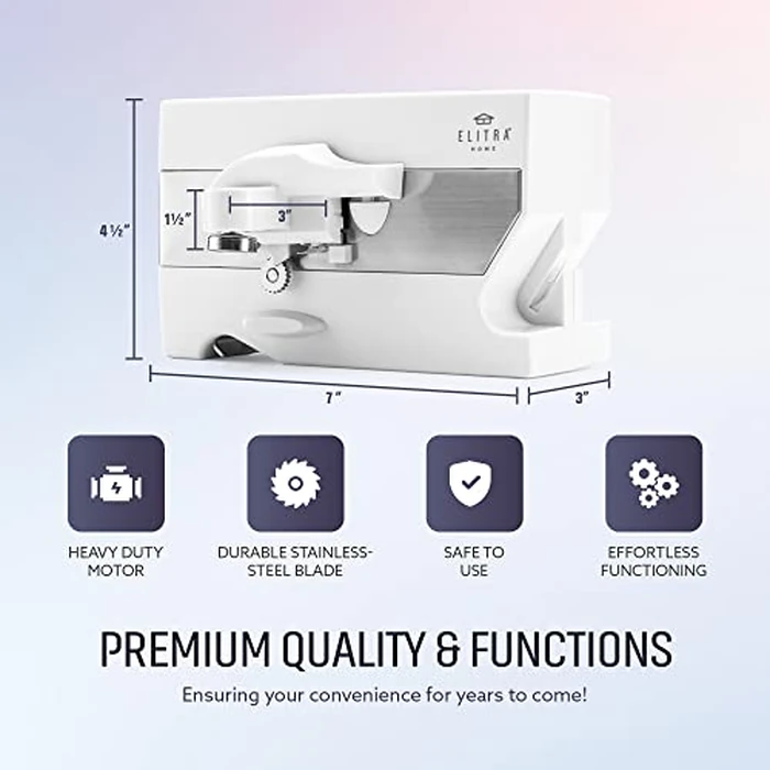 Elitra Home 3 in 1 Under the Cabinet Electric Can Opener, Blade Sharpener, Bottle Opener, Under The Counter Mount, For Large And Small Cans (White) by ELITRA HOME - Image 2