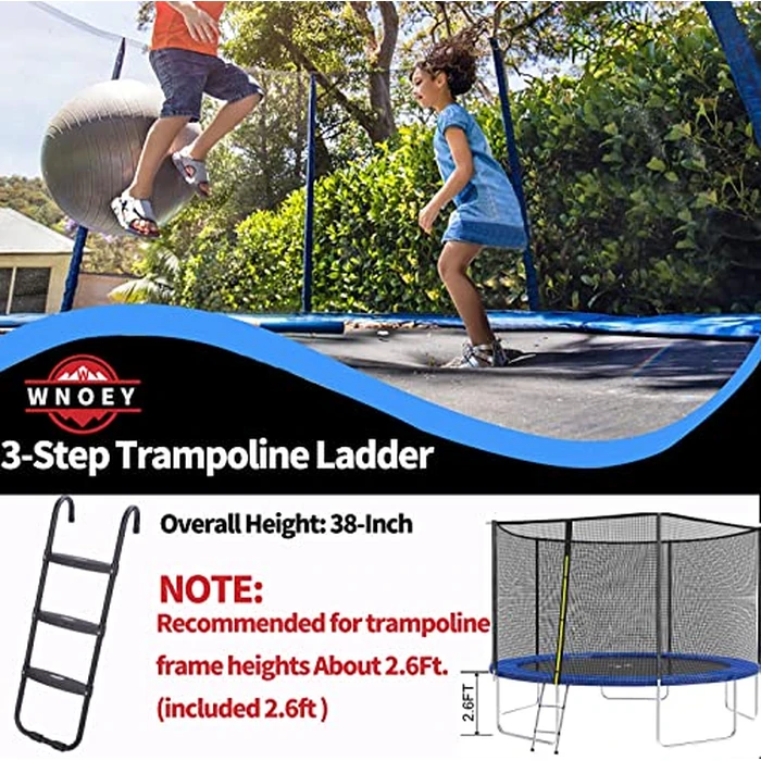 Upgrade Wide-Step Ladder for Trampoline, Heavy-Duty Steel Ladder with Non-Slip Plastic Steps, Durable and Easy Install (Three-Steps) by WNOEY - Image 2