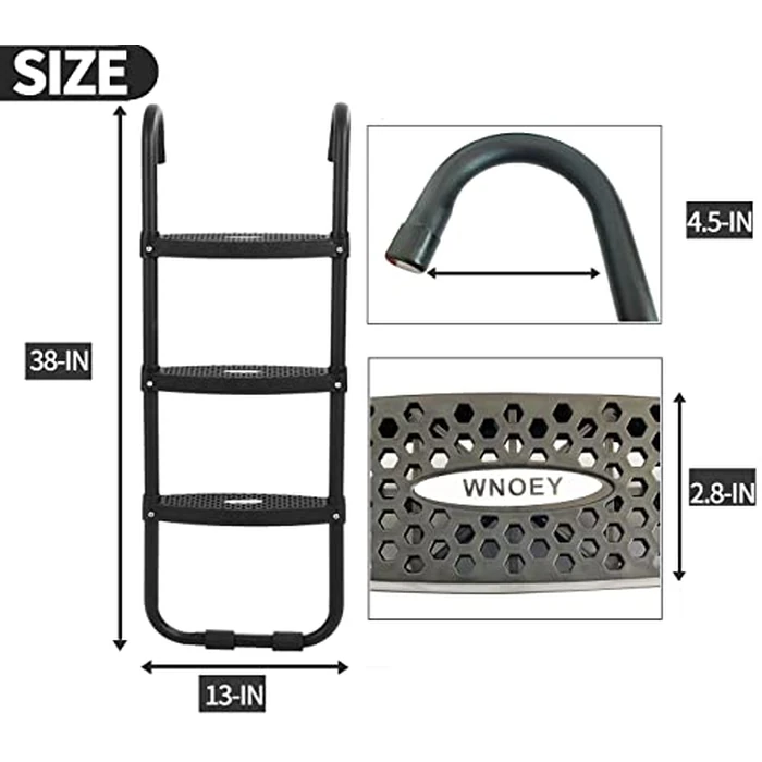 Upgrade Wide-Step Ladder for Trampoline, Heavy-Duty Steel Ladder with Non-Slip Plastic Steps, Durable and Easy Install (Three-Steps) by WNOEY - Image 4