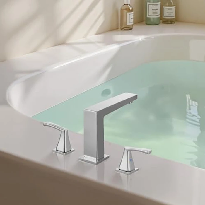 VEVOR Roman Tub Faucet, 3 Hole Waterfall Bathtub Faucet, Bath Tubs Faucets Set with 2 Handles, Roman Tub Faucets Deck Mount for Pet Washing, Baby Care, Adult Bathing, Silver, Right-Angle Tub Faucet by VEVOR - Image 2