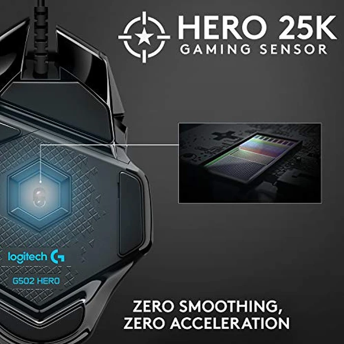 Logitech G502 Hero High Performance Wired Gaming Mouse, Hero 25K Sensor, 25,600 DPI, RGB, Adjustable Weights, 11 Programmable Buttons, On-Board Memory, PC/Mac, Black by Logitech G - Image 2