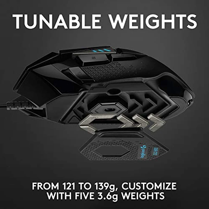 Logitech G502 Hero High Performance Wired Gaming Mouse, Hero 25K Sensor, 25,600 DPI, RGB, Adjustable Weights, 11 Programmable Buttons, On-Board Memory, PC/Mac, Black by Logitech G - Image 3