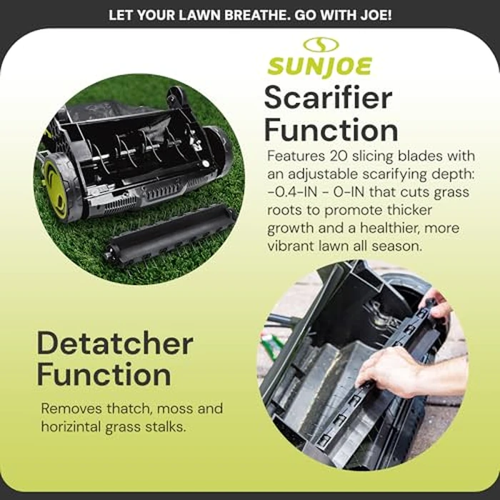 Sun Joe Corded Electric Dethatcher & Scarifier with 8-Gal Bag, 12.6-Inch Cutting Width, 12-Amp Motor - Heavy-Duty Yard Trimmer for Gardening Care and Lawn Maintenance, AJ801E by Sun Joe - Image 4