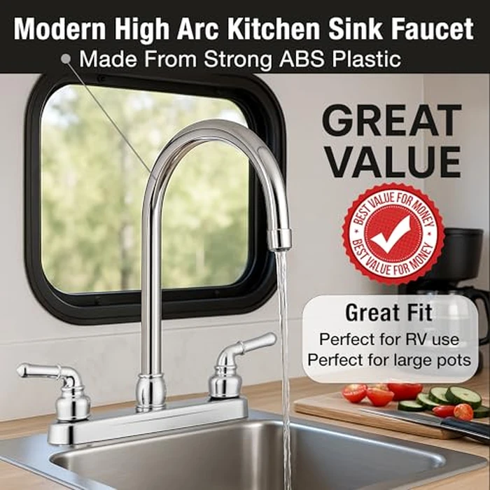 Pacific Bay Lynden Modern High Arc Kitchen Sink Faucet - Metallic Plating Over ABS Plastic - (Polished Chrome) by Pacific Bay - Image 2
