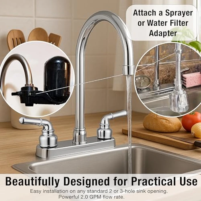 Pacific Bay Lynden Modern High Arc Kitchen Sink Faucet - Metallic Plating Over ABS Plastic - (Polished Chrome) by Pacific Bay - Image 4