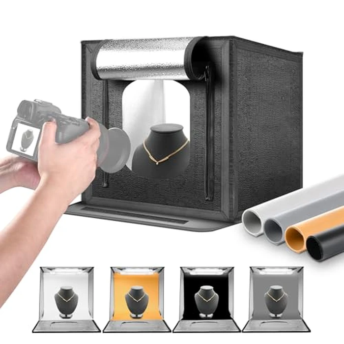 NEEWER Upgraded Photo Studio Light Box, 16"x16" Portable Mini Folding Product Photography Lightbox, 144 LEDs 4 Backdrops Dimmable Picture Booth Shooting Tent for Jewelry Electronics Small Items, LP40 by NEEWER - Used - Very Good condition - CA$59.82