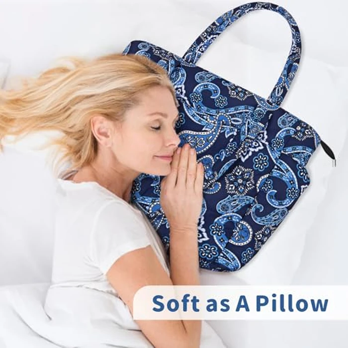 TOPDesign Puffer Tote Bag for Women, Lightweight Puffy Handbag with Compartments & Cosmetic Bag, Quilted Shoulder Bags for Work, Travel, Gym, Gifting (L Bandanna) by TOPDesign - Image 2