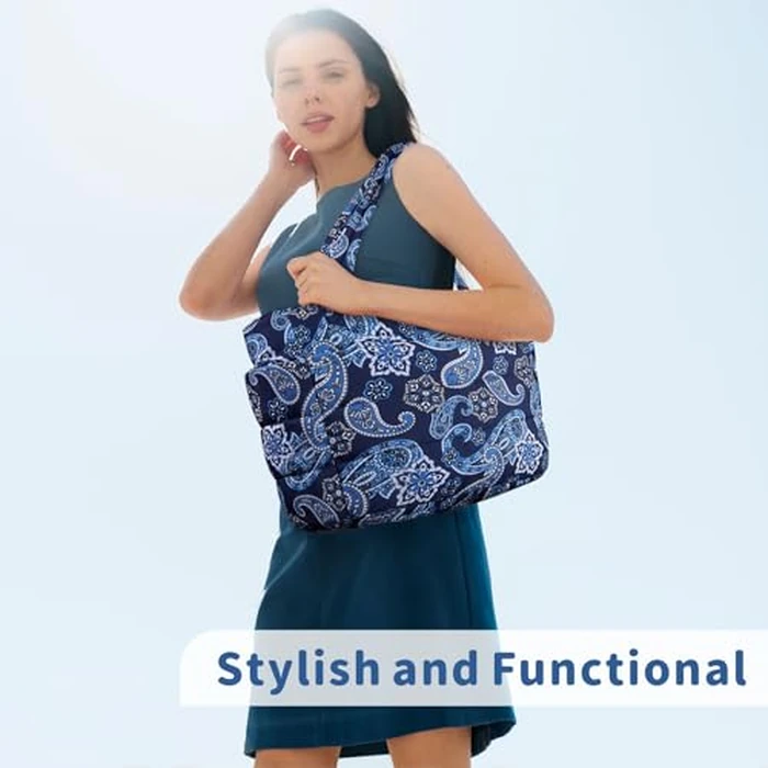 TOPDesign Puffer Tote Bag for Women, Lightweight Puffy Handbag with Compartments & Cosmetic Bag, Quilted Shoulder Bags for Work, Travel, Gym, Gifting (L Bandanna) by TOPDesign - Image 3