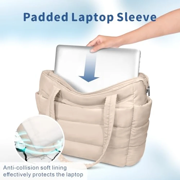 TOPDesign Puffer Tote Bag for Women, Lightweight Puffy Handbag with Compartments & Cosmetic Bag, Quilted Shoulder Bags for Work, Travel, Gym, Gifting (L Bandanna) by TOPDesign - Image 6