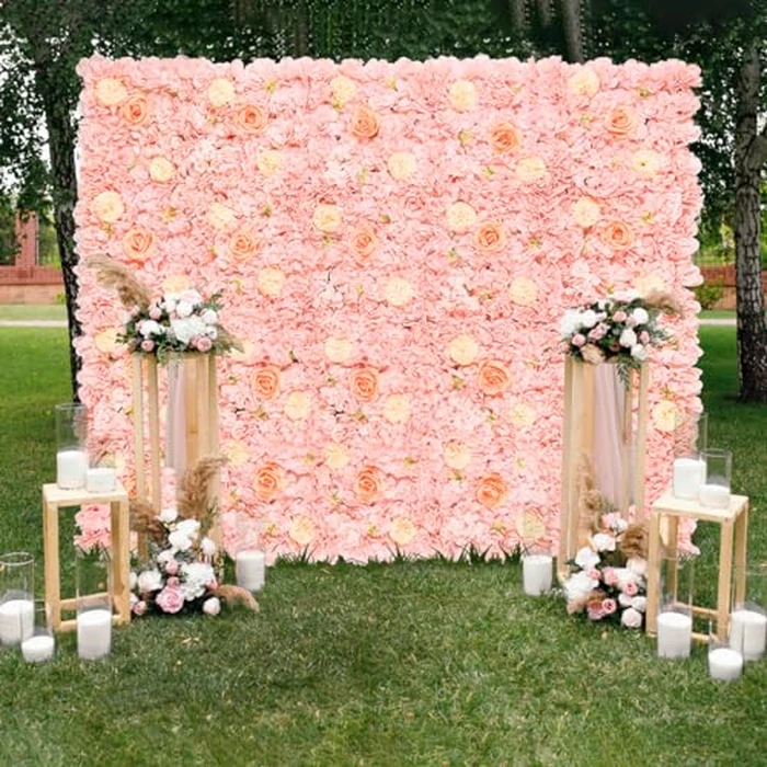 12 Pack Pink Flower Wall Panel 15 x 15 Inch Pink Artificial Flower Wall Backdrop Wedding Floral Background for Baby Bridal Shower Birthday Photoshoot Decoration by LJIE-House - Used - Good condition