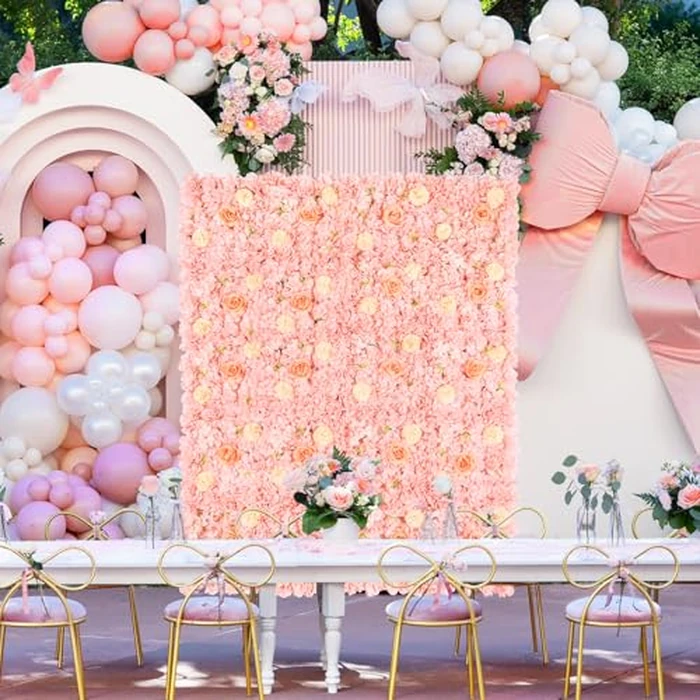 12 Pack Pink Flower Wall Panel 15 x 15 Inch Pink Artificial Flower Wall Backdrop Wedding Floral Background for Baby Bridal Shower Birthday Photoshoot Decoration by LJIE-House - Image 3