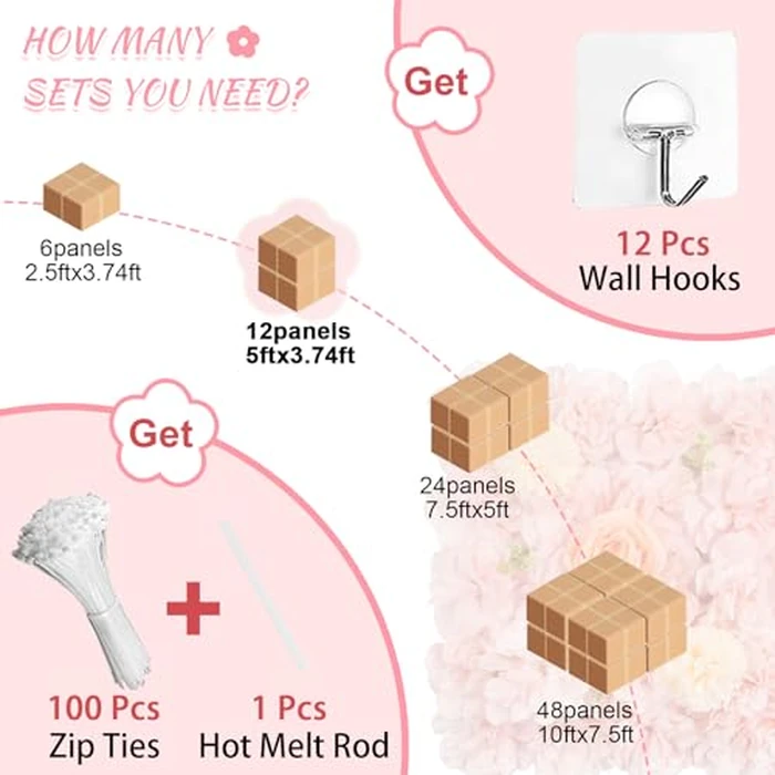 12 Pack Pink Flower Wall Panel 15 x 15 Inch Pink Artificial Flower Wall Backdrop Wedding Floral Background for Baby Bridal Shower Birthday Photoshoot Decoration by LJIE-House - Image 5