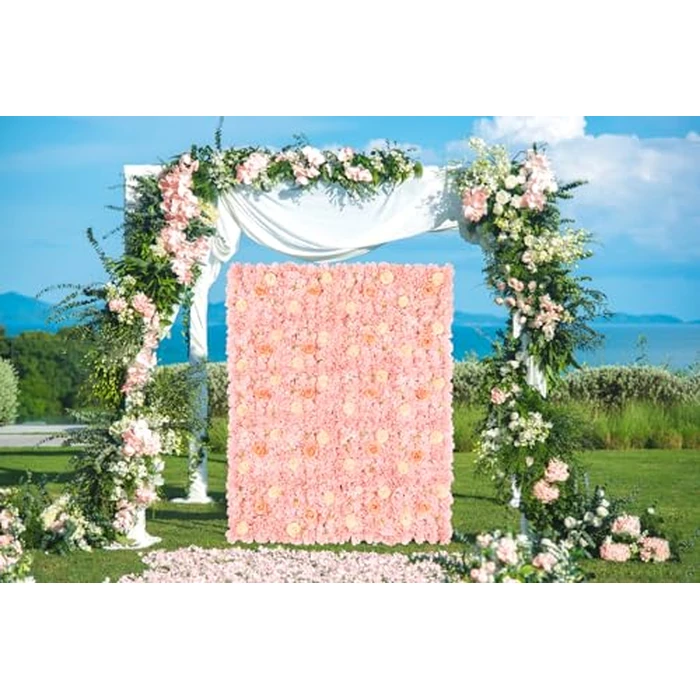 12 Pack Pink Flower Wall Panel 15 x 15 Inch Pink Artificial Flower Wall Backdrop Wedding Floral Background for Baby Bridal Shower Birthday Photoshoot Decoration by LJIE-House - Image 6