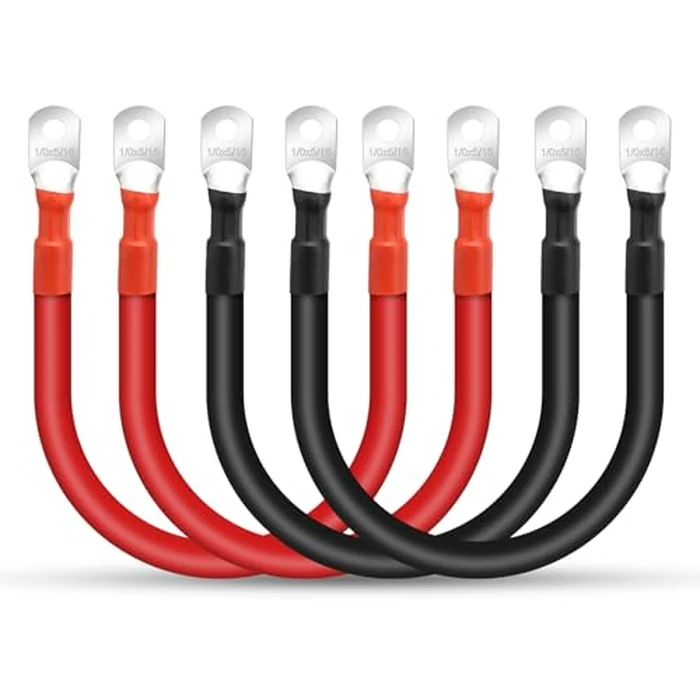 Linkstyle 4PCS 1/0 AWG 12 Inch Battery Cables, 0 Gauge 30CM Pure Copper Battery Power Inverter Wire Set, with 5/16" Tinned Copper Lugs, for Automotive Marine Solar ATV RV by Linkstyle - Used - Like New condition