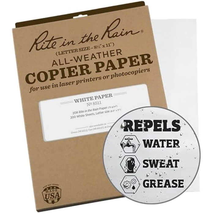 Rite in The Rain Weatherproof Copier Paper, 8.5" x 11", 20# White, 200 Sheet Pack (No. 8511X) by Rite in the Rain - Used - Like New condition