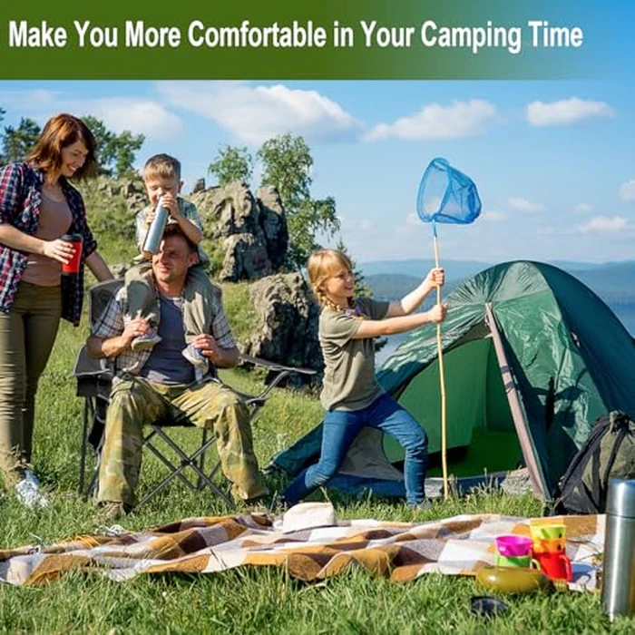 SAILARY 2PCS Collapsible Folding Camping Chairs Heavy Duty Lawn Foldable Chair with Cooler Bag, Storage Pocket, Waterproof Bag Outdoor Arm Sport Chair, Supports 325LBS, Black by SAILARY - Image 2