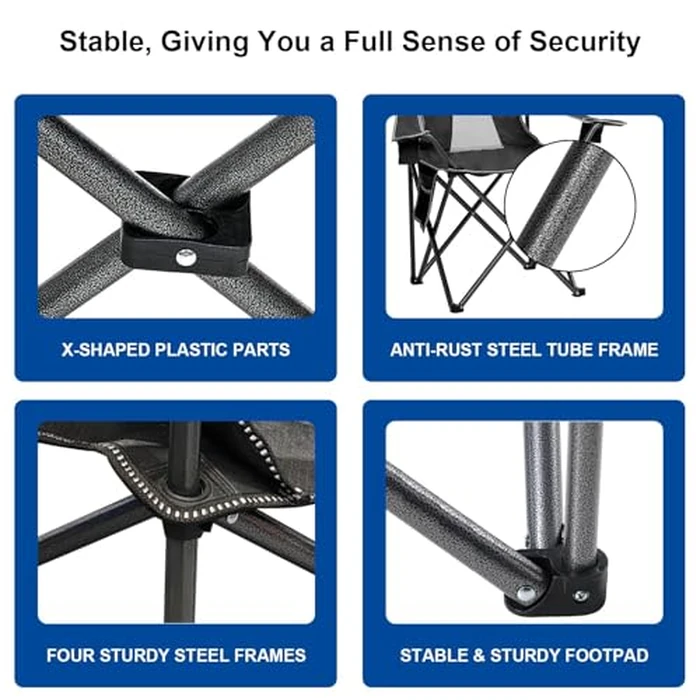 SAILARY 2PCS Collapsible Folding Camping Chairs Heavy Duty Lawn Foldable Chair with Cooler Bag, Storage Pocket, Waterproof Bag Outdoor Arm Sport Chair, Supports 325LBS, Black by SAILARY - Image 5