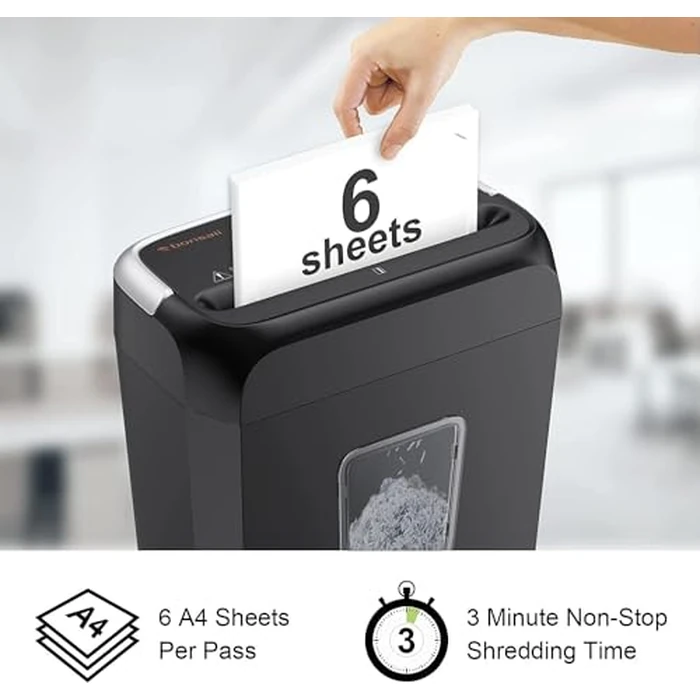 Bonsaii Paper Shredder for Home Use, 3.4 Gal Wastebasket, 6 Sheet Crosscut Paper Credit Cards, Staples, and Clips Shredder for Home Office Use, Portable Handle Design (C237-B New Version) by bonsaii - Used - Very Good condition